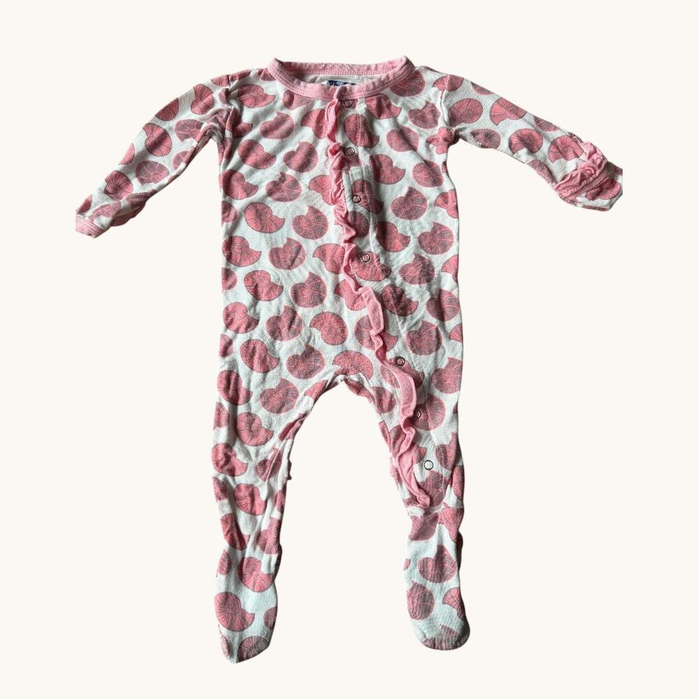 KicKee Pants Bamboo Shell Print Ruffle Footed Sleeper 3-6M Pink